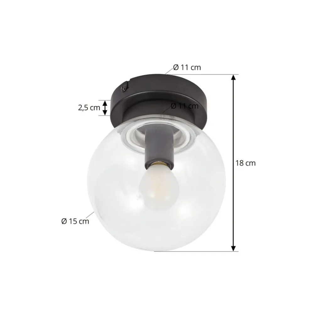Loftlamper ^ Lucande Badolo loftslampe, sort, glas, Ø 15 cm, IP44