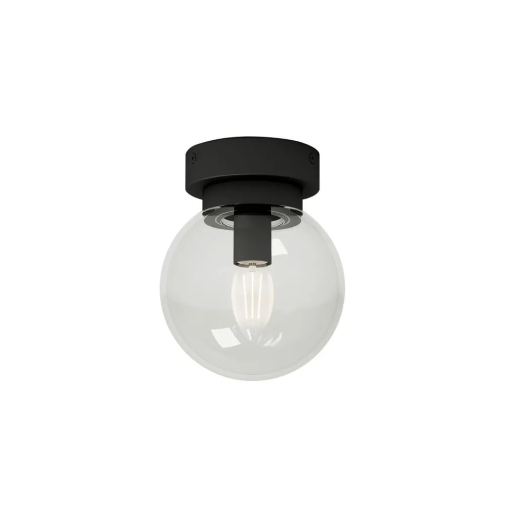 Loftlamper ^ Lucande Badolo loftslampe, sort, glas, Ø 15 cm, IP44
