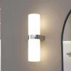 Lucande Væg- Og Spejllamper|Væglamper > Basolo væglampe til badeværelset, krom, højde 31,5 cm, glas, IP44
