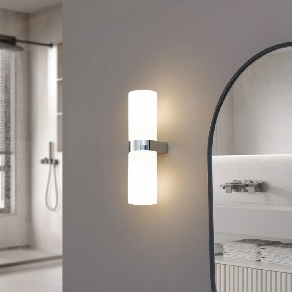 Lucande Væg- Og Spejllamper|Væglamper > Basolo væglampe til badeværelset, krom, højde 31,5 cm, glas, IP44
