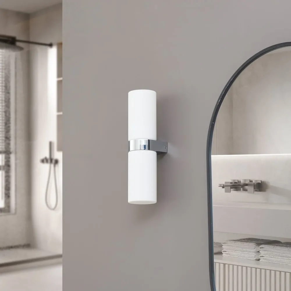Lucande Væg- Og Spejllamper|Væglamper > Basolo væglampe til badeværelset, krom, højde 31,5 cm, glas, IP44