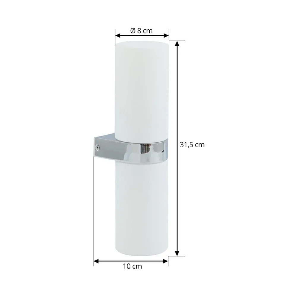 Lucande Væg- Og Spejllamper|Væglamper > Basolo væglampe til badeværelset, krom, højde 31,5 cm, glas, IP44