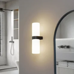 Væg- Og Spejllamper|Væglamper ^ Lucande Basolo væglampe til badeværelset, sort, højde 31,5 cm, glas