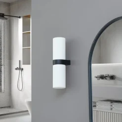 Væg- Og Spejllamper|Væglamper ^ Lucande Basolo væglampe til badeværelset, sort, højde 31,5 cm, glas