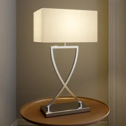 Bordlamper ^ Lucande bordlampe Evaine, krom/hvid, metal, 66 cm, E27