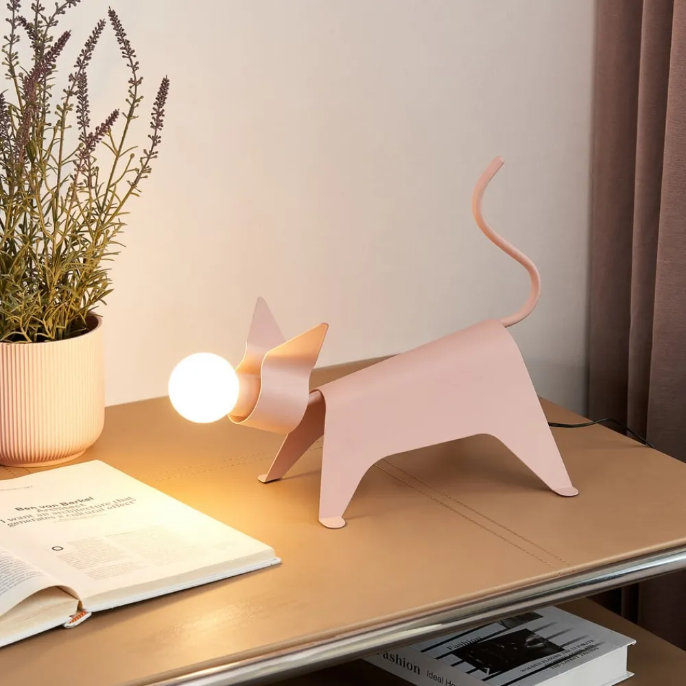 Bordlamper ^ Lucande bordlampe Idalina, kat, pink, jern, 38 cm