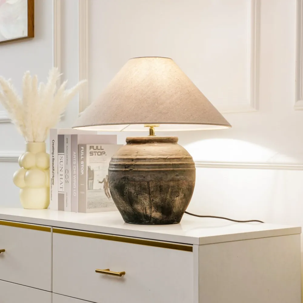 Lucande Bordlamper > bordlampe Thalorin, højde 46 cm, grå, keramik
