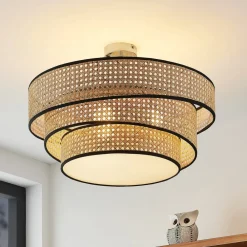 Loftlamper|Loftlamper ^ Lucande Elowen loftlampe, Ø 56 cm, rattan, bambus