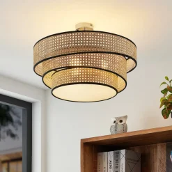 Loftlamper|Loftlamper ^ Lucande Elowen loftlampe, Ø 56 cm, rattan, bambus