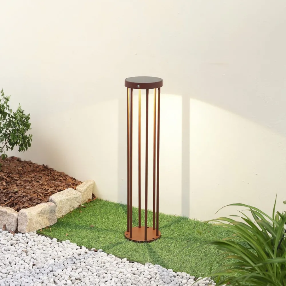 Solcelle Lampe Med Sensor|Solcellelamper ^ Lucande Evelis LED-vejlampe, rustfarvet, aluminium, sensor