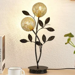 Lucande Pendellamper|Bordlamper > Evory bordlampe, 48 cm, 2 lyskilder, sort/guld, G9