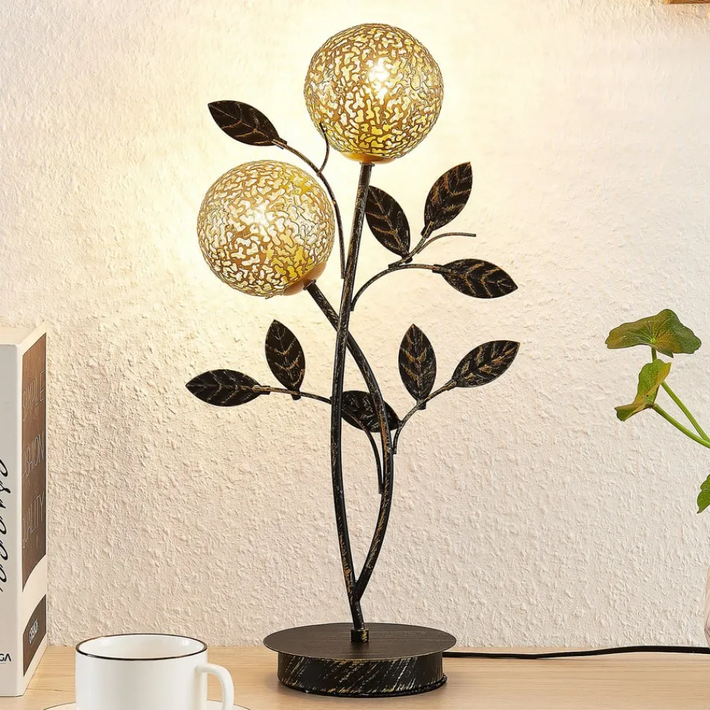 Lucande Pendellamper|Bordlamper > Evory bordlampe, 48 cm, 2 lyskilder, sort/guld, G9
