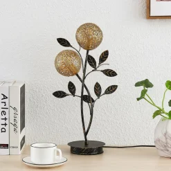Lucande Pendellamper|Bordlamper > Evory bordlampe, 48 cm, 2 lyskilder, sort/guld, G9