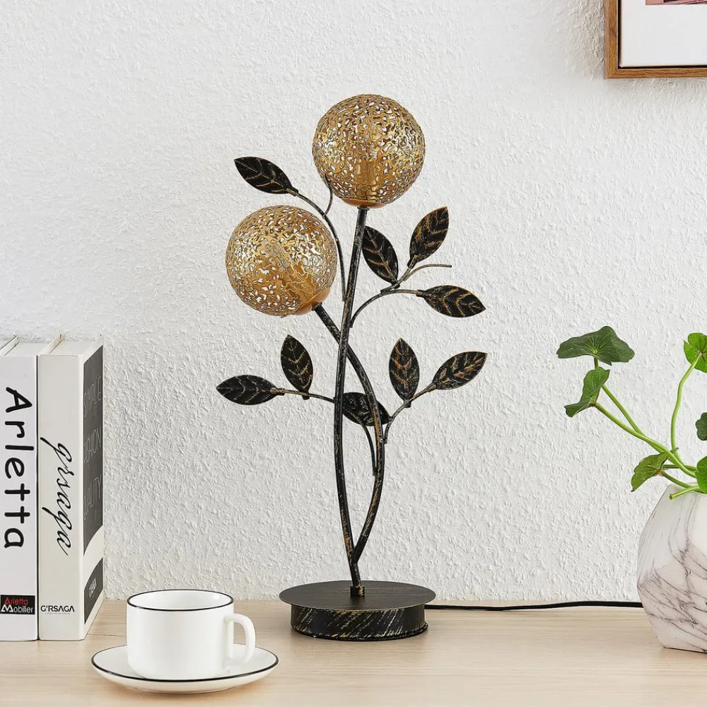 Lucande Pendellamper|Bordlamper > Evory bordlampe, 48 cm, 2 lyskilder, sort/guld, G9