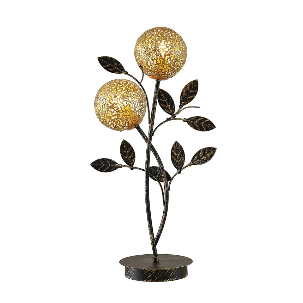 Lucande Pendellamper|Bordlamper > Evory bordlampe, 48 cm, 2 lyskilder, sort/guld, G9