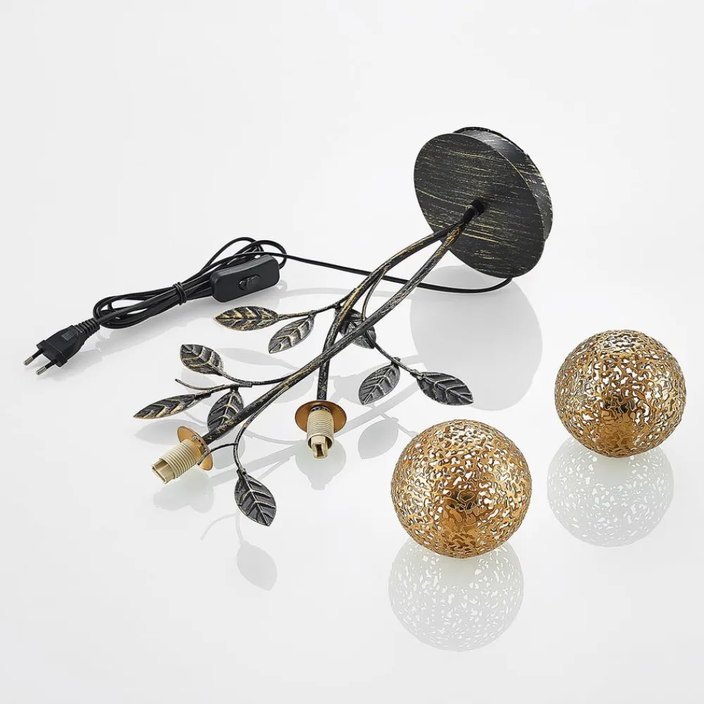 Lucande Pendellamper|Bordlamper > Evory bordlampe, 48 cm, 2 lyskilder, sort/guld, G9