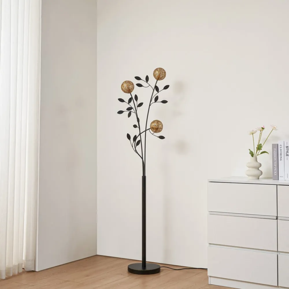 Lucande Gulvlamper|Gulvlamper > Evory gulvlampe, 160 cm, 3 lyskilder, sort/guld, G9