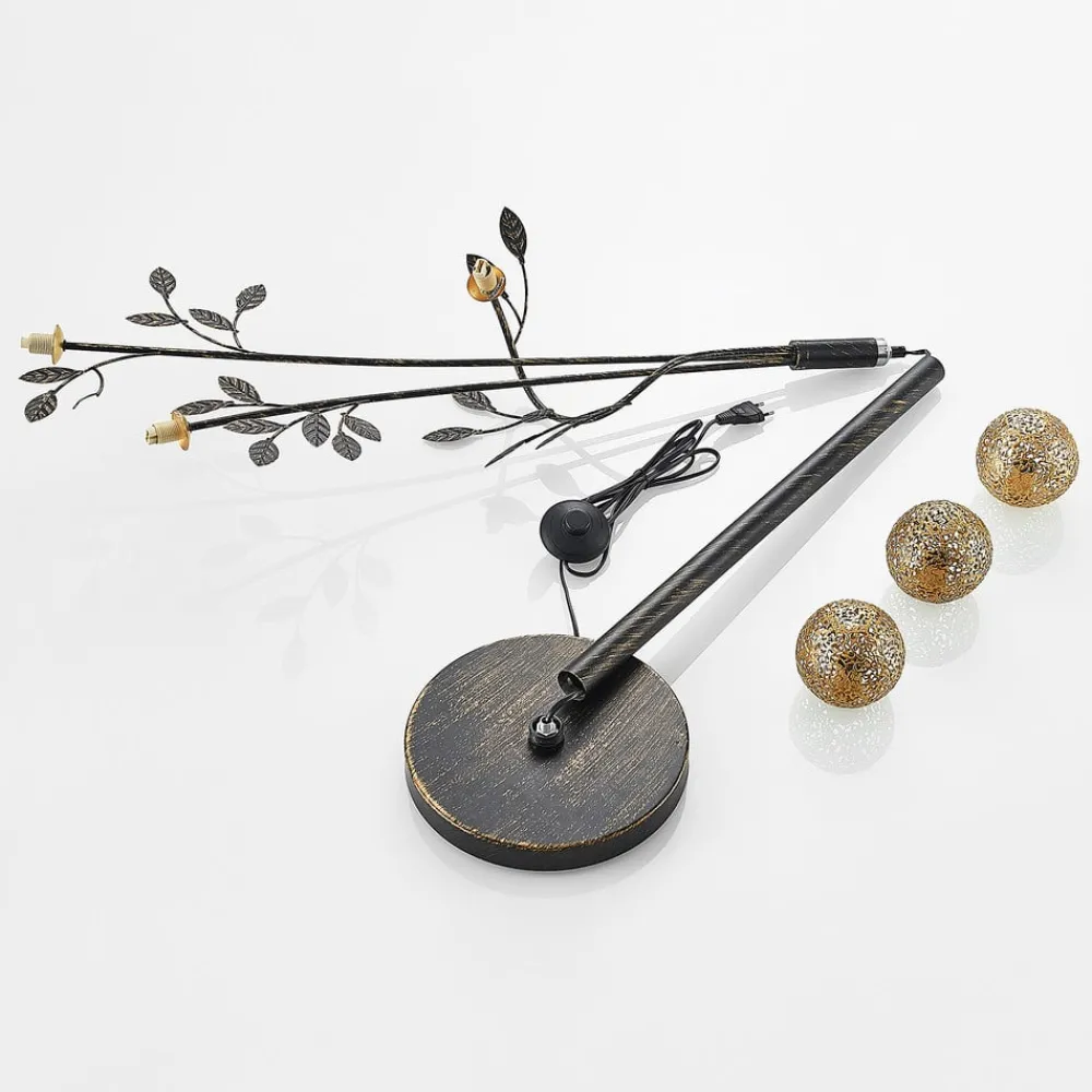 Lucande Gulvlamper|Gulvlamper > Evory gulvlampe, 160 cm, 3 lyskilder, sort/guld, G9