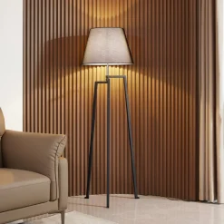Lucande Gulvlamper|Gulvlamper > gulvlampe Amona, sort, tekstil, 150 cm, trefod
