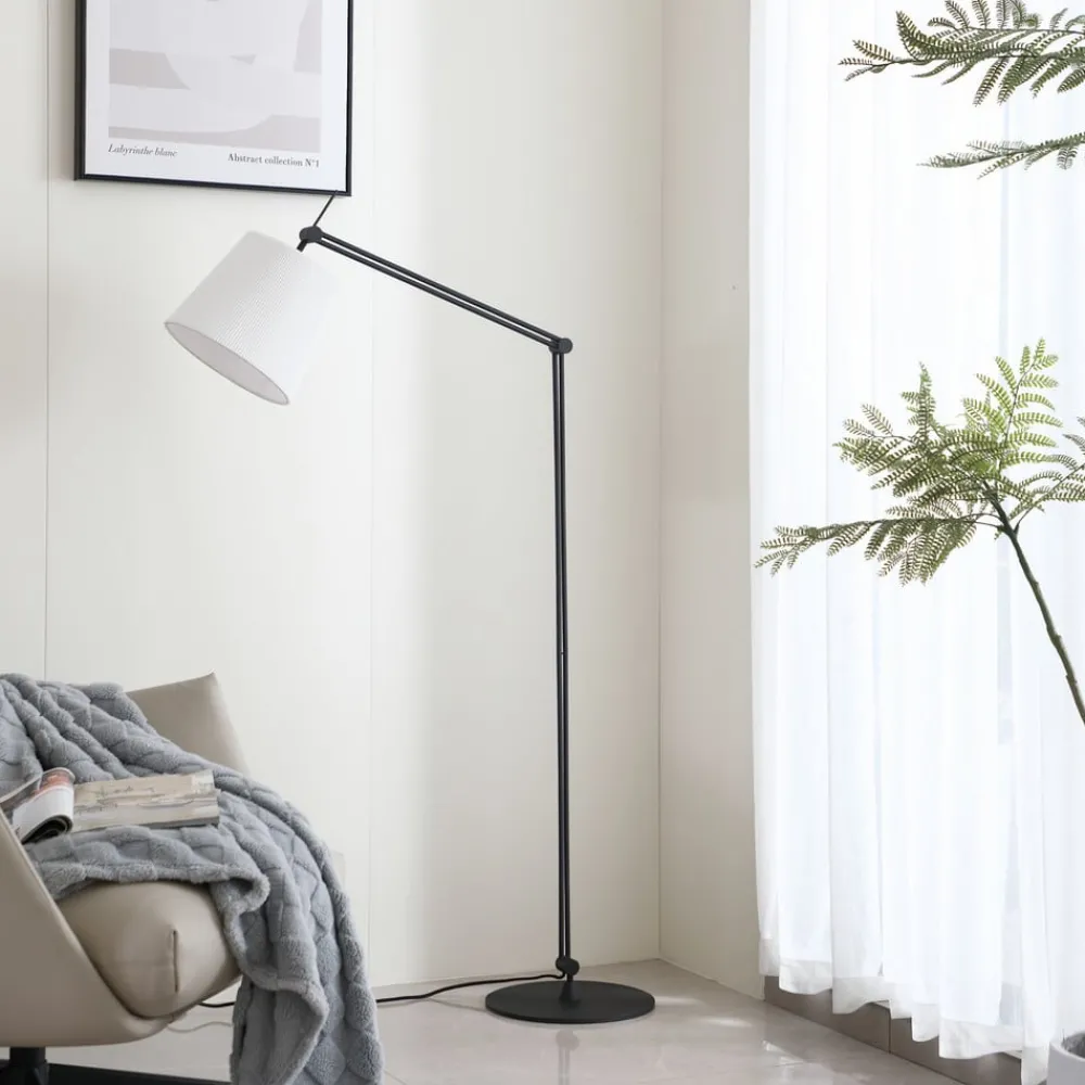 Gulvlamper|Gulvlamper ^ Lucande gulvlampe Caelia, sort, tekstil, justerbar
