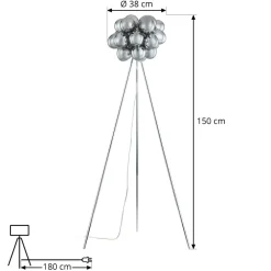 Lucande Gulvlamper > Gulvlampe Diborah, røggrå, glas, 150 cm, G9