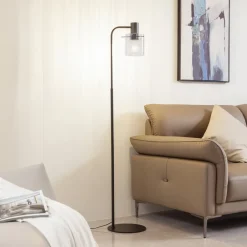 Lucande Gulvlamper|Gulvlamper > gulvlampe Eirian, sort, glas, 150 cm høj, E27