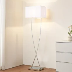 Lucande Gulvlamper > gulvlampe Evaine, krom/hvid, metal, 157 cm, E27