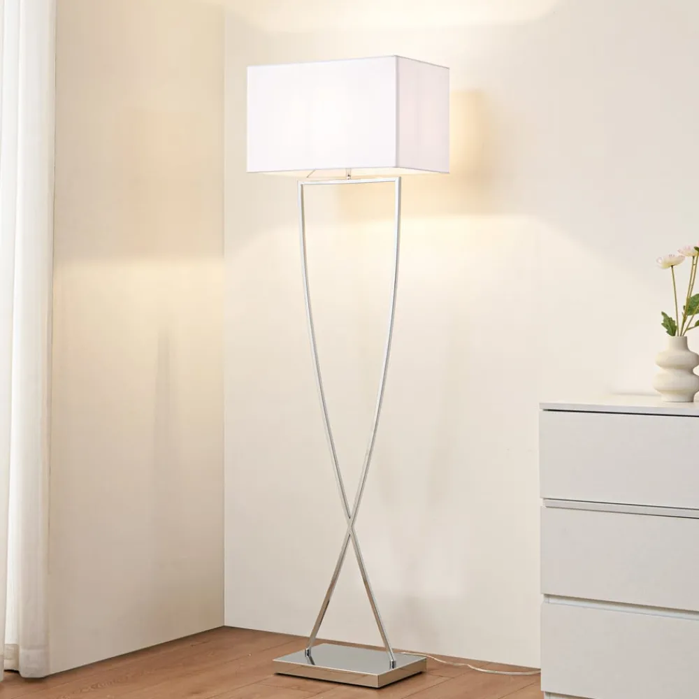 Lucande Gulvlamper > gulvlampe Evaine, krom/hvid, metal, 157 cm, E27