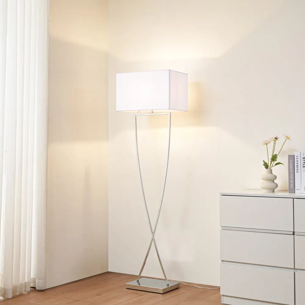 Lucande Gulvlamper > gulvlampe Evaine, krom/hvid, metal, 157 cm, E27