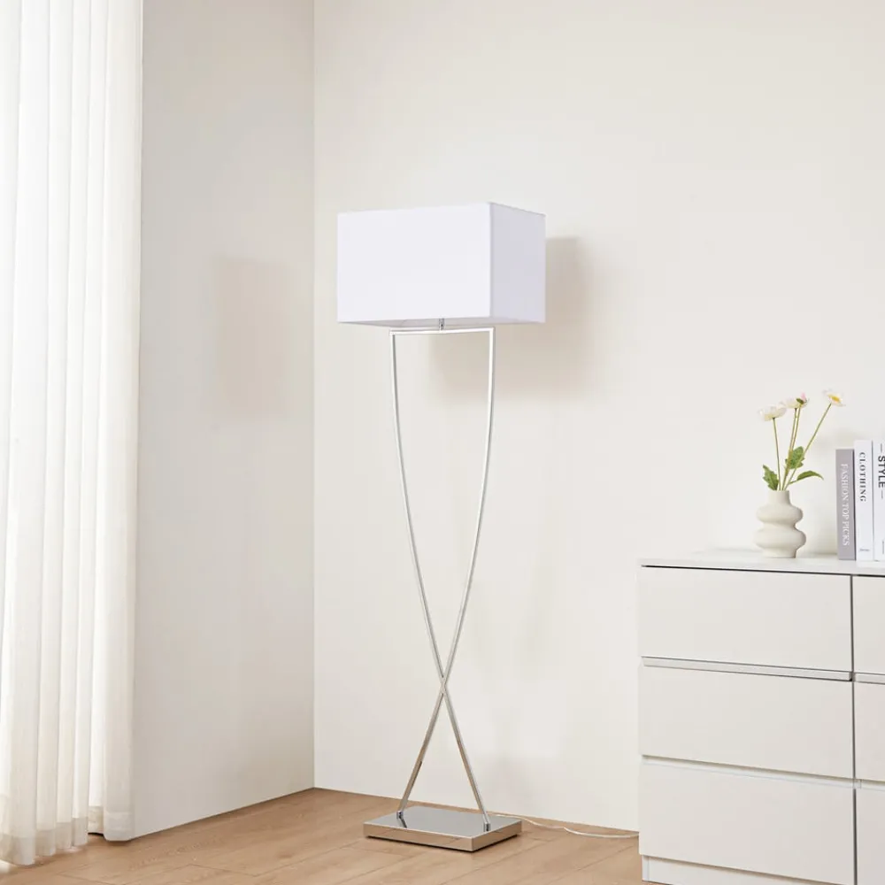Lucande Gulvlamper > gulvlampe Evaine, krom/hvid, metal, 157 cm, E27