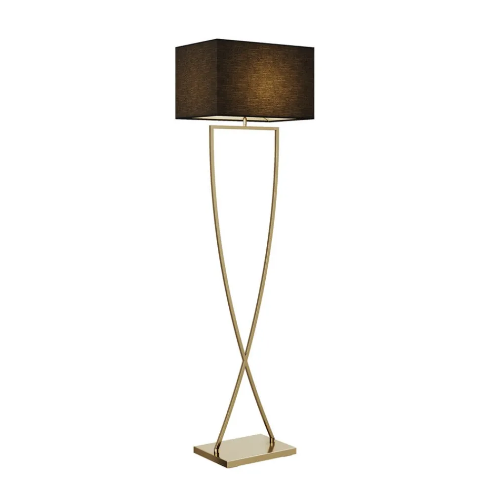 Gulvlamper ^ Lucande gulvlampe Evaine, messing/sort, 155 cm, E27