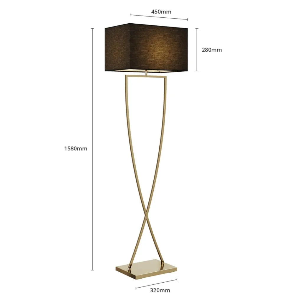 Gulvlamper ^ Lucande gulvlampe Evaine, messing/sort, 155 cm, E27
