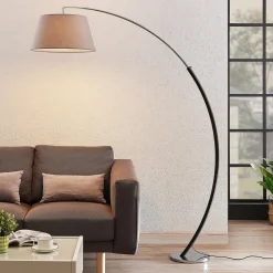 Gang|Pendellamper ^ Lucande gulvlampe Evelyna, grå/sort, metal, 192 cm