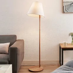 Lucande Gang|Pendellamper > gulvlampe Jinda, hvid, træ, stof, 160 cm, E27