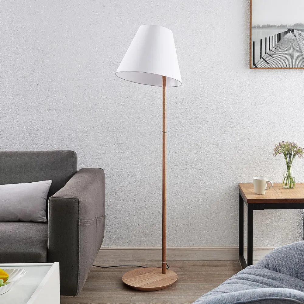 Lucande Gang|Pendellamper > gulvlampe Jinda, hvid, træ, stof, 160 cm, E27