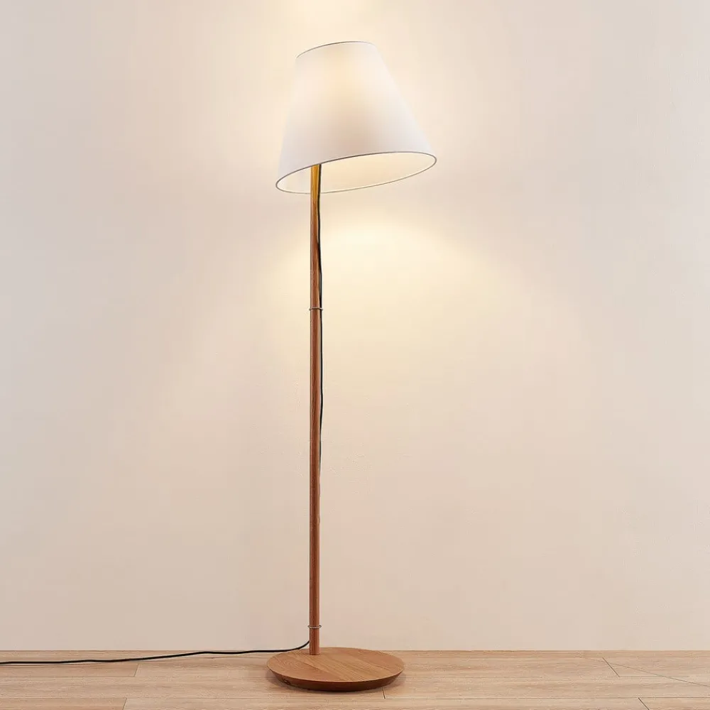Lucande Gang|Pendellamper > gulvlampe Jinda, hvid, træ, stof, 160 cm, E27