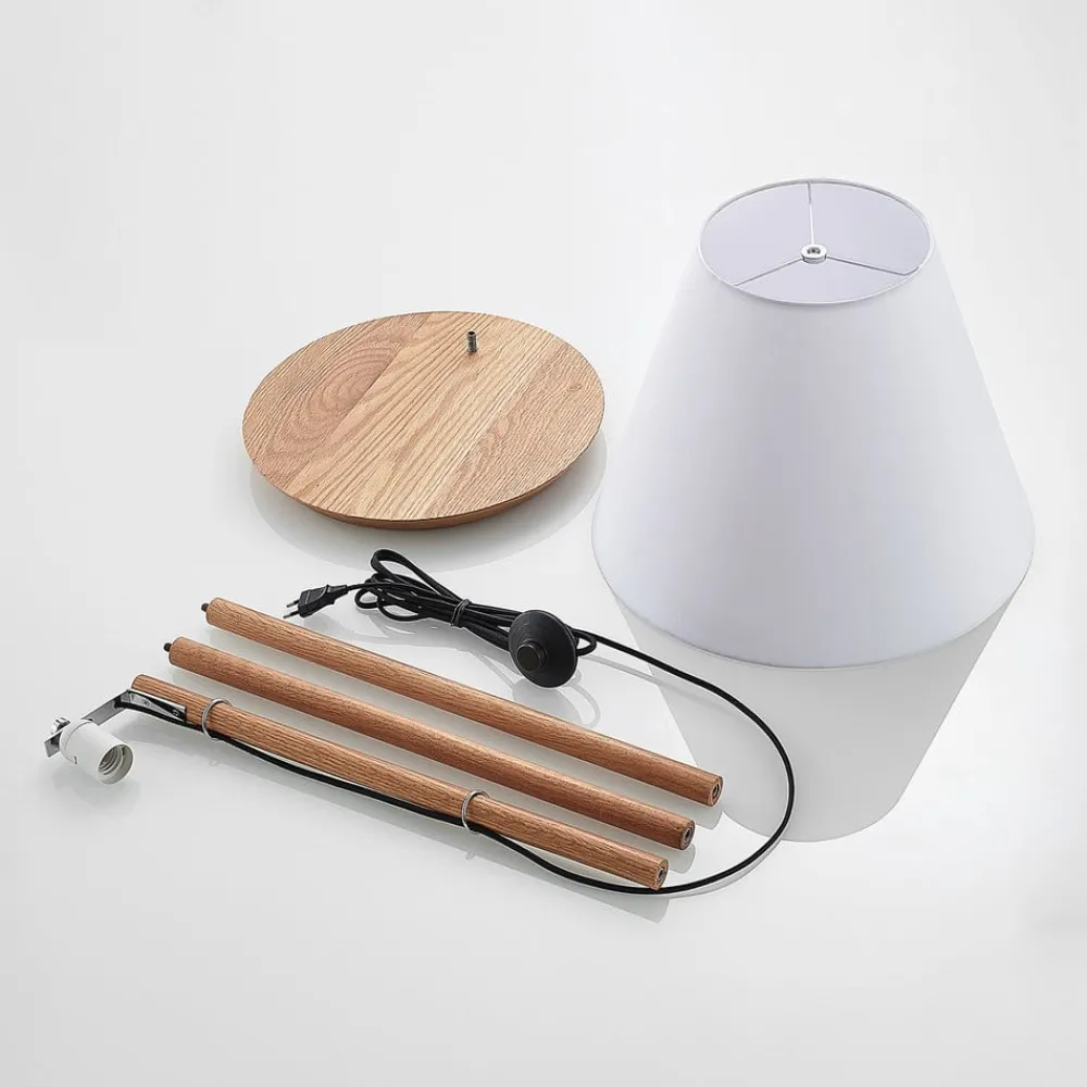 Lucande Gang|Pendellamper > gulvlampe Jinda, hvid, træ, stof, 160 cm, E27