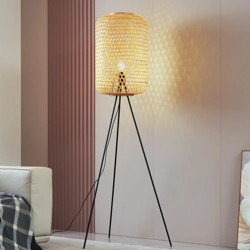 Lucande Gulvlamper > gulvlampe Jorick, bambus, trefod, højde 166 cm