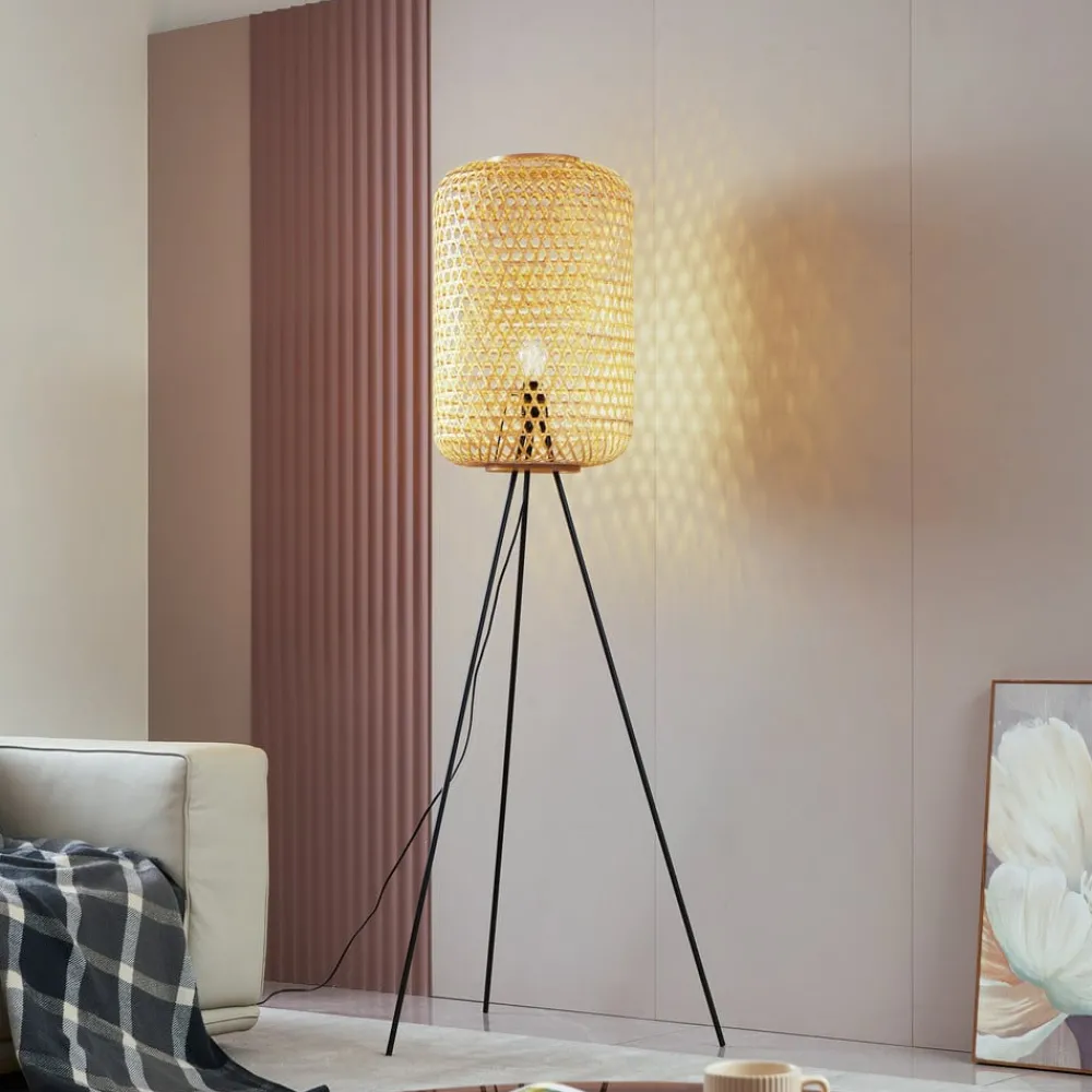 Lucande Gulvlamper > gulvlampe Jorick, bambus, trefod, højde 166 cm