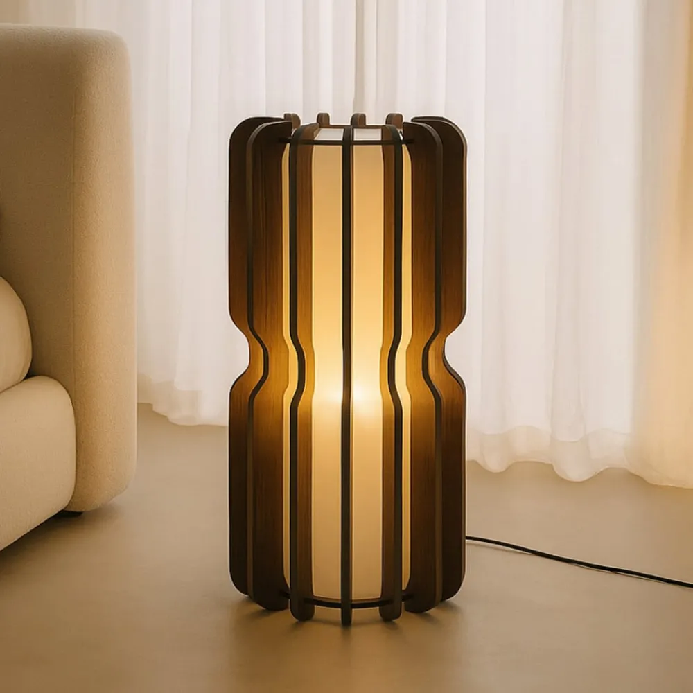 Lucande Gang|Gulvlamper > gulvlampe Juneta, 75 cm, brun, træ, tekstil