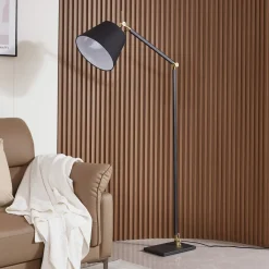 Gulvlamper|Gulvlamper ^ Lucande gulvlampe Marvaine, sort/guldfarvet, justerbar