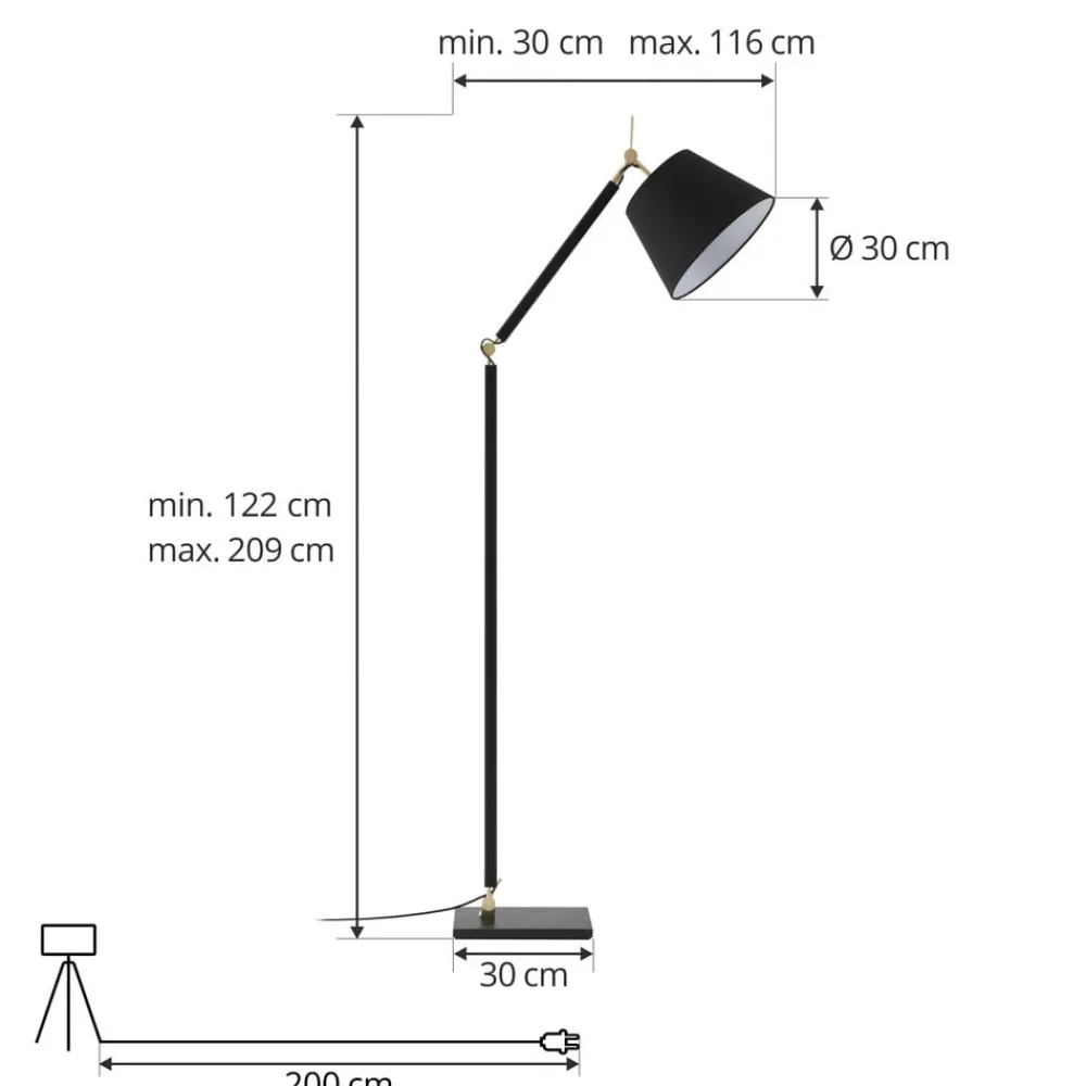 Gulvlamper|Gulvlamper ^ Lucande gulvlampe Marvaine, sort/guldfarvet, justerbar