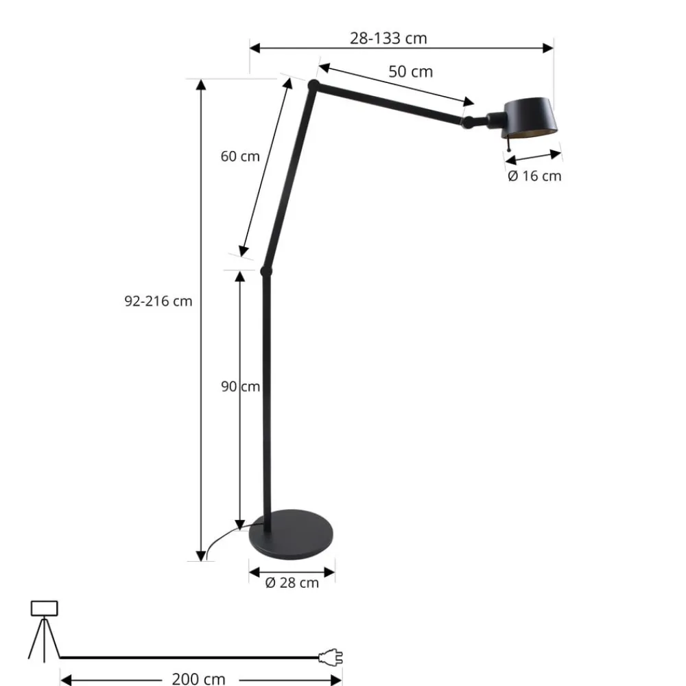 Arbejdsrum/Kontor|Gulvlamper ^ Lucande gulvlampe Silka, højde 216 cm, sort, metal