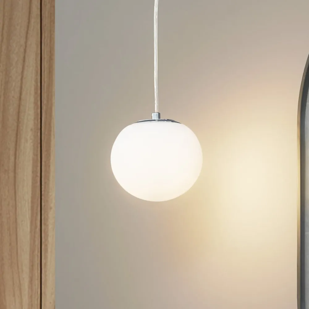 Lucande Pendellamper > hængelampe Bidolo, kromfarvet, glas, Ø 15 cm, IP44