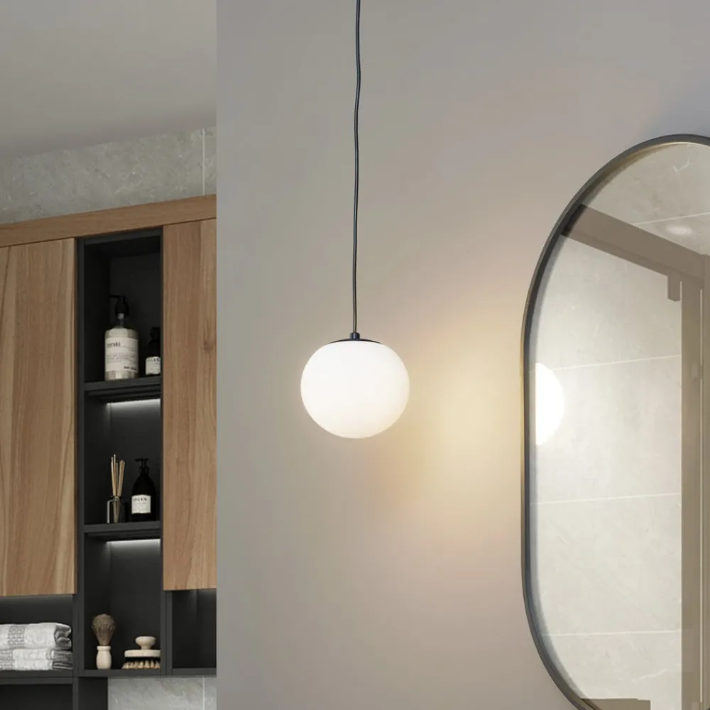 Lucande Pendellamper > hængelampe Bidolo, sort, glas, Ø 15 cm, IP44