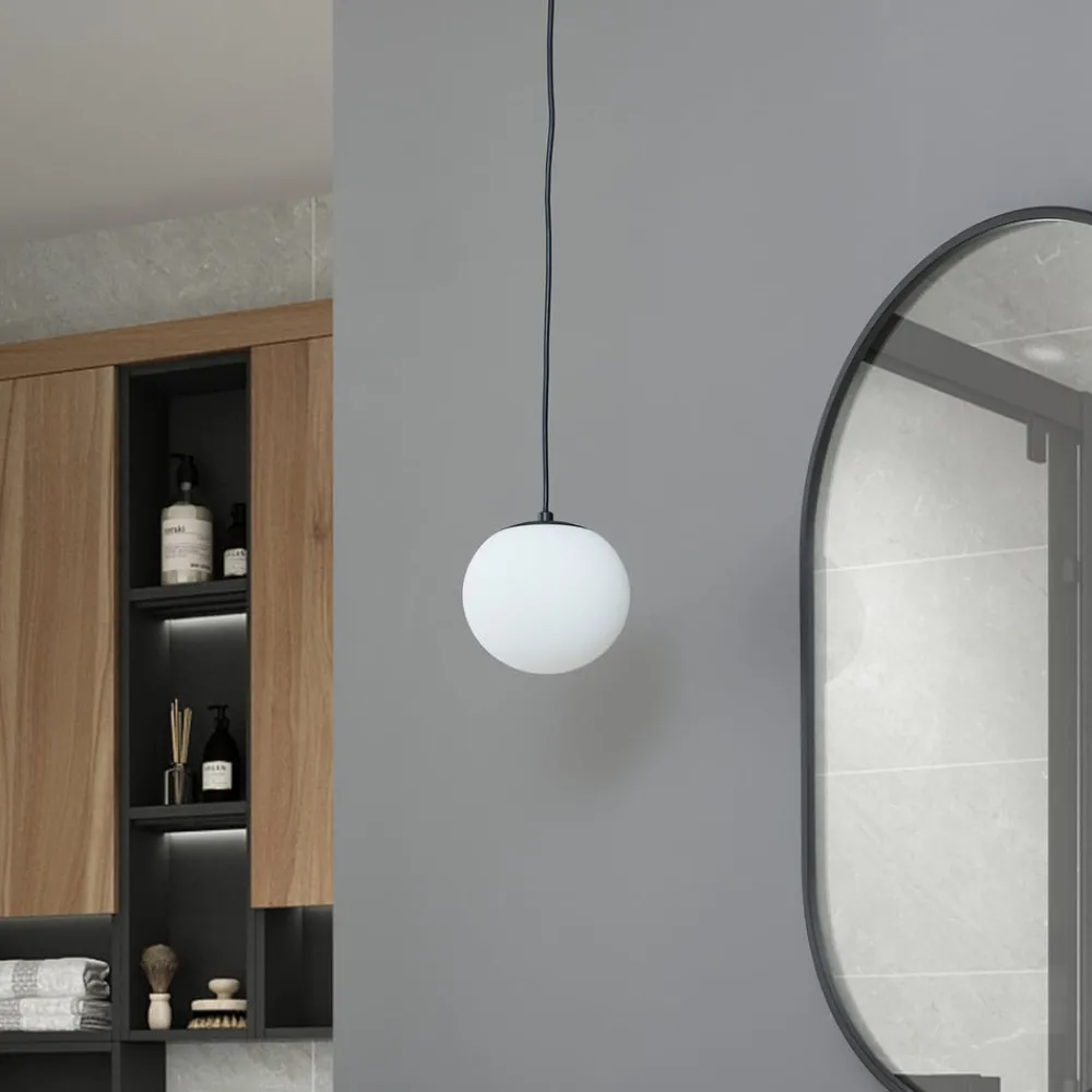 Lucande Pendellamper > hængelampe Bidolo, sort, glas, Ø 15 cm, IP44