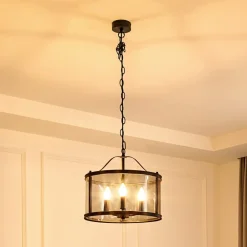 Pendellamper ^ Lucande hængelampe Eryk, Ø 40 cm, sort, glas, 3 lyskilder