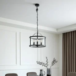 Pendellamper ^ Lucande hængelampe Eryk, Ø 40 cm, sort, glas, 3 lyskilder