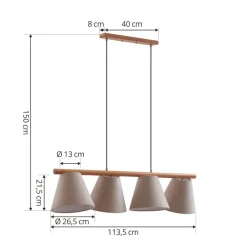 Lucande Pendellamper > hængelampe Jinda, grå, træ, stof, 120 cm, E27