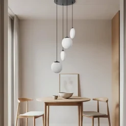 Lucande Pendellamper > hængelampe Lunelle, sort, glas, 4 lyskilder, Ø 40 cm